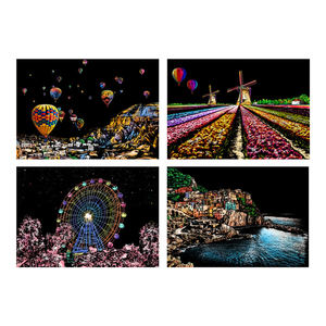 Carta magica variopinta del tavolo da disegno della carta del graffio di vista notturna della città della costruzione di arte fatta a mano di DIY della pittura di raschiatura magica - Product Image 6