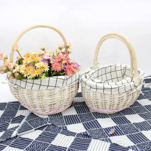 Ceinture tissée ovale en osier à poignée haute, Plaid noir et blanc doublé de coton, panier à fleurs de haute qualité, panier de rangement - Product Image 6