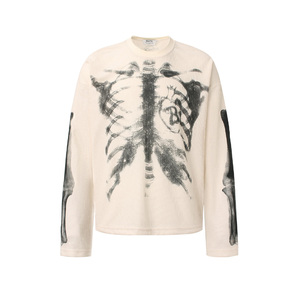 Maglia da uomo a maniche lunghe in maglia waffle con stampa scheletro toracico, stile gotico streetwear, personalizzabile con logo, all'ingrosso - Product Image 2