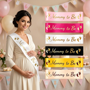 Cinta de satén estampada con estampado en caliente para futuras mamás, para Baby Shower y revelación de género, y insignia de hojalata para futuras mamás y futuros papás, decoraciones para fiestas - Product Image 3