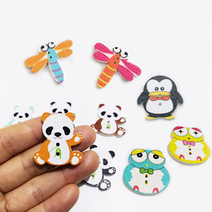 Dễ thương phim hoạt hình gấu trúc ếch chuồn chuồn chim cánh cụt hình dạng nút động vật bằng gỗ cho trẻ em - Product Image 1