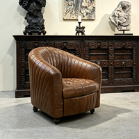 Fauteuil individuel haut de gamme de style américain rétro, en cuir de vachette pleine fleur huilé, pour salon, bureau, bar à whisky, club