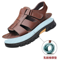Sandales en cuir pour hommes, taille 36, grande taille 48, chaussures de plage décontractées pour hommes, chaussures à semelle épaisse avec fermeture Velcro, vente en gros