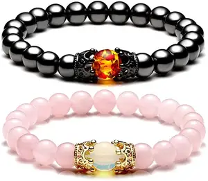 Pulseira de king & queen para casal, pulseira masculina e feminina com pedra natural, energia de cura, elástica