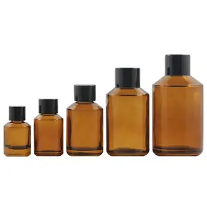 Fuyun Sloping Shoulder Essential Oil Empty Glass Bottle Amber Quick Shipping 10ml/30ml/60ml/125ml/200ml Plastic Cap Cosmetic