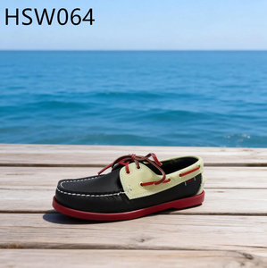 ZYF, Chaussures bateau pour enfants et adultes en cuir de vache naturel à blocs de couleur pour les voyages de vacances, réduisant la fatigue, couture experte, chaussures à pois tendance HSW064 - Product Image 1