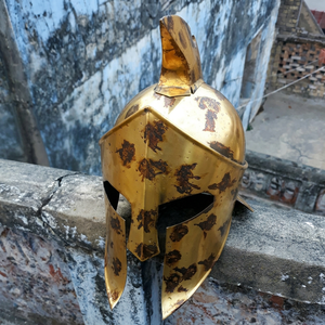 Casco de Guerrero Medieval del Rey Leónidas, de Aleación de Zinc, para Disfraz, Armadura Dorada, Artesanía Calvin, Fundición a Presión - Product Image 1