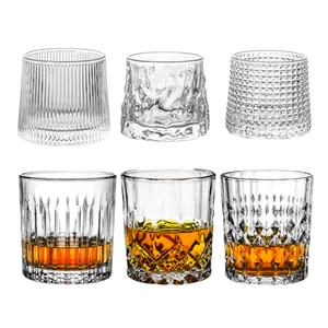 Verre à liqueur en cristal avec logo personnalisé Tasse en verre à whisky pour bar Party Round Heavy Base Crystal Clear Whiskey Tumblers Cup