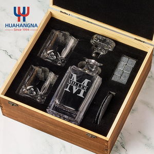 3 Pack 750ml 25oz Custom Logo Lead Free <strong>Crystal</strong> Etched <strong>Whiskey</strong> <strong>Decanter</strong> Set With 2 <strong>Whiskey</strong> Glasses in Wooden Box for Gift - Product Image 1