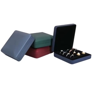 Wholesale Modern Luxury Rectangle Pu Leather Jewelry Ring <b>Storage</b> <b>Box</b> with Square Pattern Multi-Insert Embossed Velvet Lining - Product Image 1