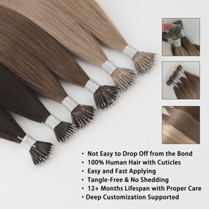 Extensions capillaires européennes vierges doublement étirées en gros, alignées sur les cuticules, pré-collées, à anneaux nano - Product Image 4