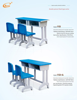 Ensemble de bureau et chaise d'étude ergonomique moderne réglable pour deux personnes avec structure en acier et plateau en plastique pour salle de classe