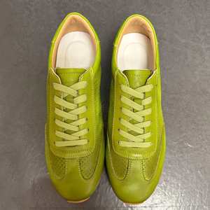 Baskets en cuir perforé vert pour homme, faites à la main, respirantes, décontractées, à lacets, antidérapantes, confortables, légères, printemps-automne - Product Image 4
