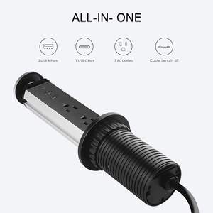 Prise de courant escamotable manuelle de table avec USB, prise de courant escamotable pour <span class=keywords><strong>cuisine</strong></span> et bureau avec <span class=keywords><strong>multiprise</strong></span> intégrée, bande d'alimentation rétractable - Product Image 2