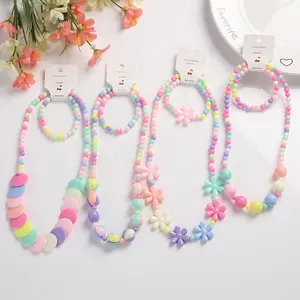 Корейские Разноцветные Детские Ювелирные наборы ожерелье браслет из бисера для детей 2 шт. цветочный медведь