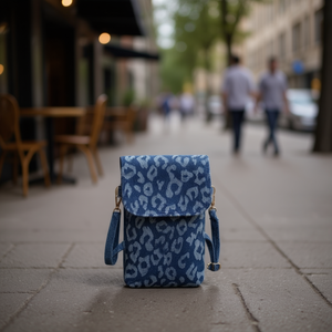 Borsa per telefono in denim con stampa leopardata 19x2x12 cm per il trasporto del cellulare - Product Image 3