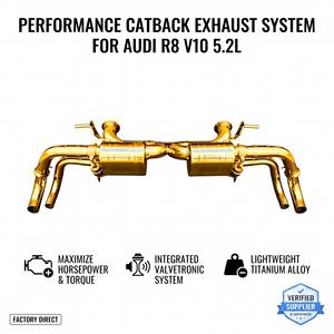 ระบบท่อไอเสียแบบ Catback Vortex Gold Valvetronic สำหรับ Audi R8 5.2L V10 FSI SS304 สแตนเลส ชุดแต่งสำหรับรถแข่งและปรับแต่งสมรรถนะ - Product Image 1