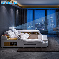 Lit intelligent sexy à succès, lit double en cuir de luxe pour chambre à coucher, lit tatami électrique moderne, lit queen-size avec projecteur