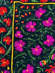 Traditional Uzbek Suzani Cotton <b>Throw</b> Hand Embroidered <b>Bed</b> <b>Cover</b> Colorful Boho Wall Hanging Textile - Product Image 1