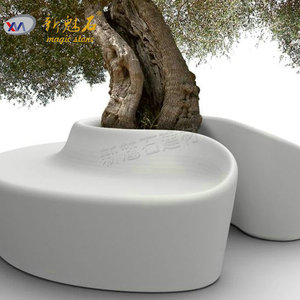 Nuevos Materiales de Construcción de Piedra, Banco de Hormigón GRC para Árboles, Maceta para Exteriores, Blanco Gris, Personalizable, Impermeable, Duradero - Product Image 3