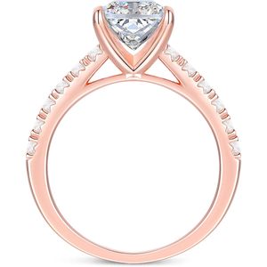 Anillo de Compromiso de Moissanita en Oro Rosa, Corte Asscher, Engaste Pavé, Estilo Clásico para Mujer - Product Image 2