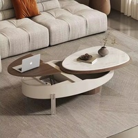 Table basse relevable créative en marbre, design moderne et durable pour usage extérieur, avec rangement en pierre microcristalline et structure en acier