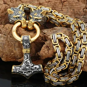 2025 nordico vichello gioielli <span class=keywords><strong>lupo</strong></span> testa collana per gli uomini in acciaio inox Chunky catena Thor martello <span class=keywords><strong>ciondolo</strong></span> collana - Product Image 3
