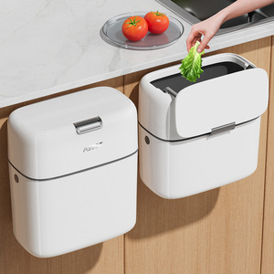 Wall Mounted Kitchen Trash Can With Lid Rectangular Plastic Wastebasket For Home Indoor Use - Product Image 1