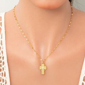 New Fashion 18K Gold Necklace Princess Cut Diamond Trendy Link Stainless Steel <b>Cross</b> Jewelry for Parties INS Collarbone Necklace - Product Image 4