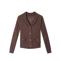 Cardigan pour femme en mélange de laine à col châle, tricot torsadé, boutonné sur le devant, manches longues, vente en gros, personnalisable