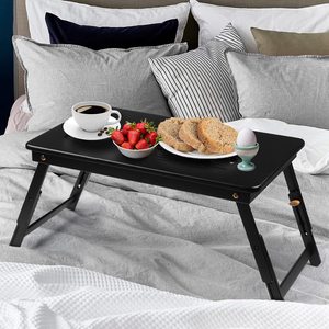 Bàn làm việc bằng tre đen Bàn gấp giường Khay đựng đồ ăn sáng Bàn làm việc trên sàn Bàn làm việc trên sàn Giá đỡ máy tính bảng có ngăn kéo quạt làm mát - Product Image 3