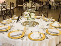 Assiettes de présentation transparentes 13 pouces Rose Mélange avec bordure dorée pour mariages et fêtes