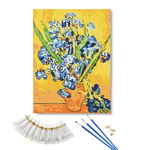 Pintura de design diy por números, kits de flores em lona, pintura acrílica solar, moldura, pintura personalizada, por número para decoração de casa