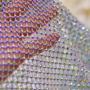 Luxury <strong>Lace</strong> Net <strong>Fabric</strong> with 3mm Sparkling Acrylic AB Rhinestone Elastic Mesh Cloth <strong>Stretchable</strong> Fishing Net for Dress Garment - Product Image 3