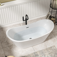 US Stock Center Drainage Baignoire contemporaine blanche avec trop-plein et drain noirs Baignoire autoportante en acrylique de 67 "Livraison gratuite