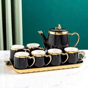 Luxury Nordic Golden Rim Ceramic Teapot Coffee <b>Cup</b> <b>Saucer</b> <b>Set</b> Porcelain Afternoon Tea <b>Sets</b> with Serving Tray Hand Grip Gift Box - Product Image 5