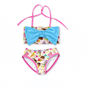 Milk Silk Ice Cream Dessert Print Kids Outfit, Girls 2Pcs Set / One Piece <b>Swimsuit</b> / Bikini, Soft Stretchy Summer Children Cloth - Product Image 3