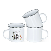 Vente en gros de tasses à café en émail vierges pour sublimation de 12 oz (360 ml) avec poignée, blanches, pour le camping, avec bord en métal, en vrac pour cadeaux et fournitures d'artisanat