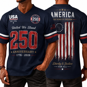 Camiseta de Fútbol Americano de Malla de Poliéster Estilo Vintage Personalizada con el Logotipo del 250 Aniversario de Estados Unidos - Product Image 3