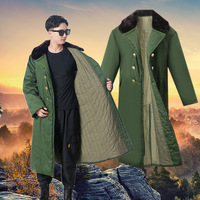 Chaud extérieur longs manteaux veste chinois classique armée vert pardessus hommes hiver chaud col de fourrure Trench manteau survêtement