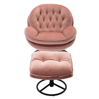 Chaises à luxe en velours rose matelassé, ensemble avec repose-pieds pour le salon