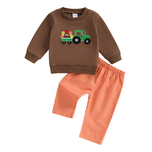 Ensemble deux pièces pour garçons AliExpress : <span class=keywords><strong>Sweat</strong></span>-shirt en coton style occidental et pantalon à carreaux, motif dessin animé pour bébé, collection printemps-automne - Product Image 2