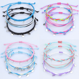 Tobilleras de cuerda trenzada impermeables para hombre y mujer, pulsera tejida de hilo de cera de estilo bohemio a la moda, conjunto de pulseras de <span class=keywords><strong>surf</strong></span> a prueba de agua - Product Image 1