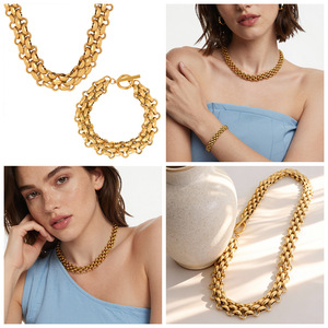 Collar de Cadena Figaro Chapado en Oro, Joyería Moderna para Mujer, Uso Diario, Accesorio para Fiestas - Product Image 1