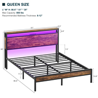 Cadre de Lit Moderne en Métal Taille Queen avec Lumières LED RGB, Station de Recharge Intégrée, Meuble Unique pour Villas, Aucun Sommier Tapissier Requis