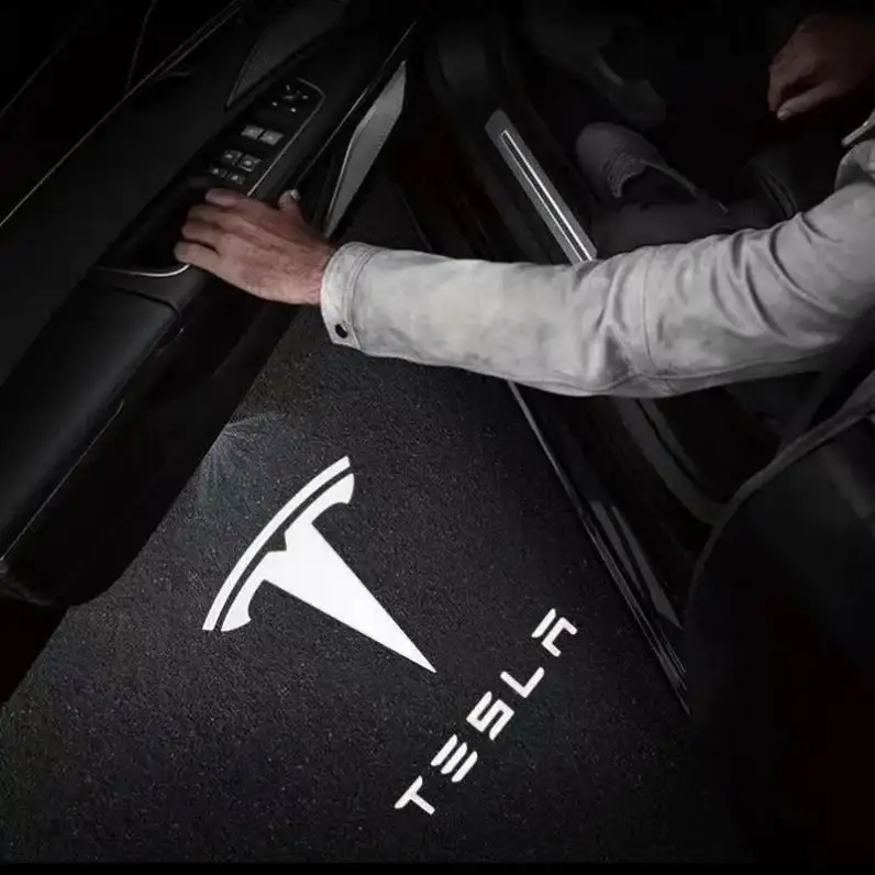 For Tesla Model 3/Y/S/X LED Puddle Lights Car Logo Projector Door Step Light Accessories Interior Light