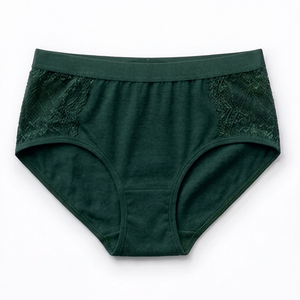 Ropa Interior de Algodón y Elastano para Mujer, Color Verde Oscuro, con Ribete de Encaje, Tejido Transpirable, Ajuste Estándar - Product Image 1