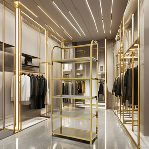 Estante de exhibición Gold Store para bolsos, zapatos, muebles de diseño de interiores para venta al por menor, estilo de piso de vidrio, bolso de mano, escaparate - Product Image 4