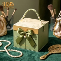 Boîte cadeau rigide de luxe écologique réutilisable à double ouverture, imprimée sur mesure, avec poignée en corde tressée perlée, pour anniversaire, fête prénatale