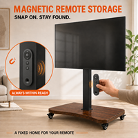 Support TV mobile motorisé en bois et acier avec télécommande RF sans fil, prise de courant intégrée, chariot roulant pour téléviseurs de 32 à 75 pouces, 2 préréglages de mémoire
